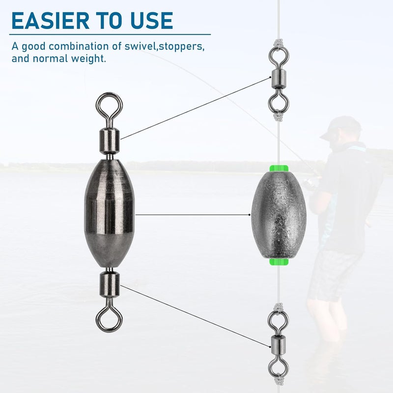 THKFISH Brass Fishing Sinker Swivel, 5 Size Trolling Sinkers Swivel Weights Quick Set Up Lead Fishing Sinker with Inner Swivel Rolling for Fishing Saltwater Freshwater,1/32-1/2 OZ - Image 2